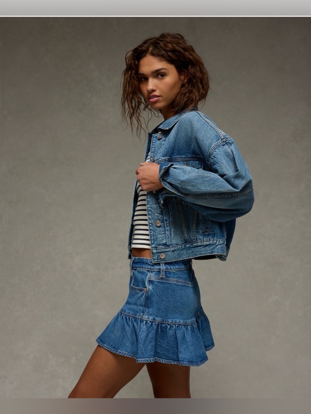 NWT American Eagle Ruffle Hem High Rise Denim Mini Skirt Size 0 / 25W - Picture 6 of 10